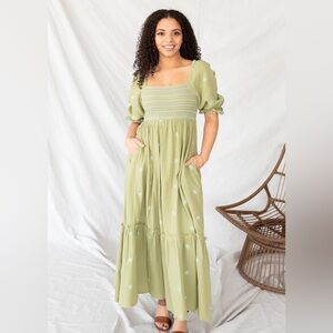 Elegant Green Smocked Dress